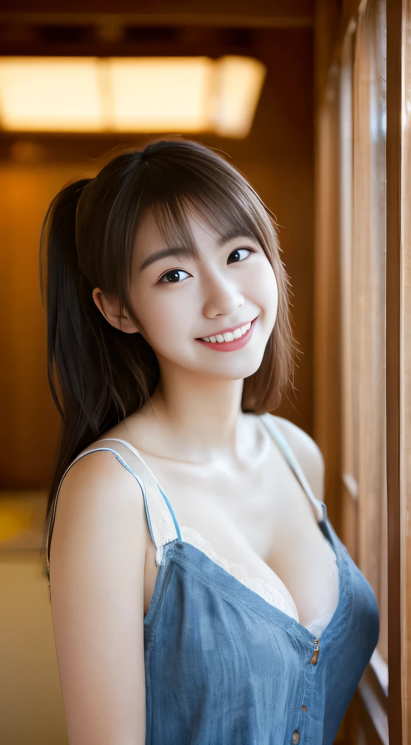 masterpiece,best quality,(Japanese ),((Beautiful girl)),cleavage,indoor,(perfect body beauty:1.2),(shy smile),beautiful teeth,