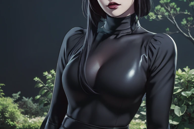 Manhwa goth girl, manhwa aesthetic, Looking at the audience, Light brown eyes:1.4, goth girl, Brunette long Bob Hair with highly detailed shiny hair, bright red clothes:1.4, Lepangas:1.4), illuminated skin (realistic texture), realistic shading, bright red eyes、{Huge|big chest|Huge|Mega} whole :2, Chest cleavage:2、(((Add highlights to the eyes:1.4、charming look 、Short Bob Hair、Glowing Skin:1.4、Looking at the audience、She is very beautiful and cute、Beautiful long neck, (cotton) black gothic shirt, latex tight pants, (converse) black sneakers, Ideal body type, (painted gothic Background:2、gothic garden background:2))、Beautiful long neck:1.4、(({Huge|big|Huge|Mega} chest, Chest cleavage:2、perfect Bodyは服を着ていない:1.6)),Perfect Anatomy, blade to side, strike pose, blade down, blade right hand, blurred background (masterpiece), best quality, high quality, highres, ultra-detailed), different poses at different angles.