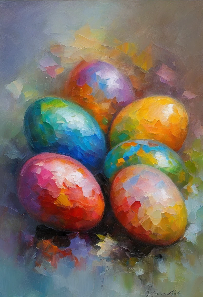 Rainbow-colored shiny eggs,Aurora,Solemn,Detailed and delicate depiction,god々the world of,A masterpiece.