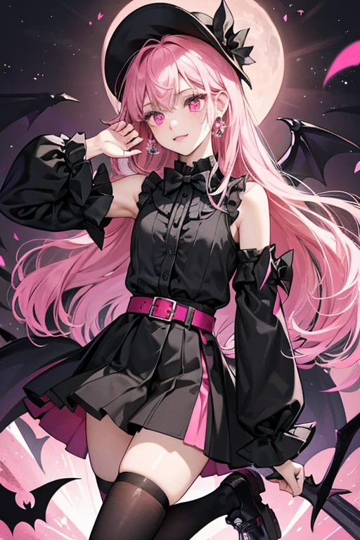perfect face, perfect hands. A pink haired female reaper with violet eyes and an hourglass figure in a leather dress is running through the underworld.