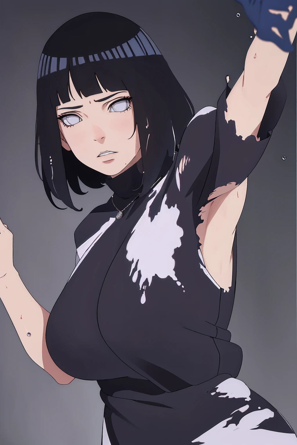 (best quality,4k,highres,masterpiece:1.2), (ultra-detailed), (realistic,photorealistic,photo-realistic:1.37), (HDR,UHD), (portrait), (vivid colors), (long legs), (clearly elongated face), (beautiful detailed eyes), (beautiful detailed lips), (extremely detailed eyes and face), (long eyelashes), (sharp focus), (physically-based rendering), (black long hair, flowing in the wind), (torn clothing), (powerful kick in mid-air, mid-air kick), (intense), (dojo background, background), (Chunin exams setting), (dynamic pose), (fierce expression), (motion blur), (stylish), (slender figure), (anime inspired), (glowing lights), (dramatic), (contrasting colors), (mysterious ambiance), (action-packed scene), (unique style), (eye-catching), (dashing), (evocative), (expressive), (intriguing atmosphere), (wet minidres), (dinamic poses), (short hair)