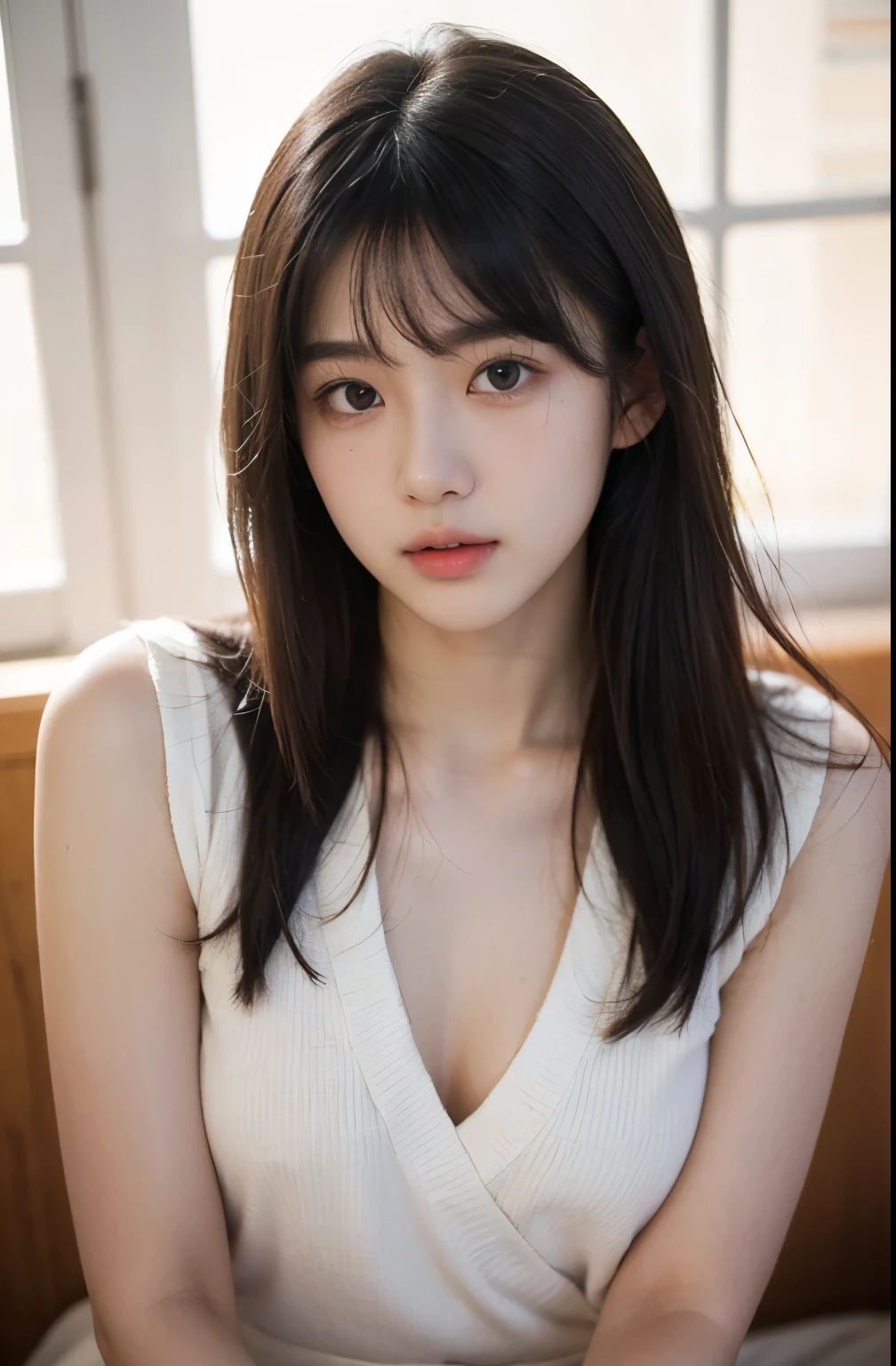 ((SFW: 1.4, Detailed face)), ( Black Hair), Ultra-high resolution, (Realistic: 1.4), RAW Photos, highest quality, (PhotoRealistic Stick), concentrated, Soft Light, ((15 years old)), ((Japanese)), (( (Young Face))), (surface), (Depth of written boundary), masterpiece, (Realistic), woman, bangs, ((1 girl))