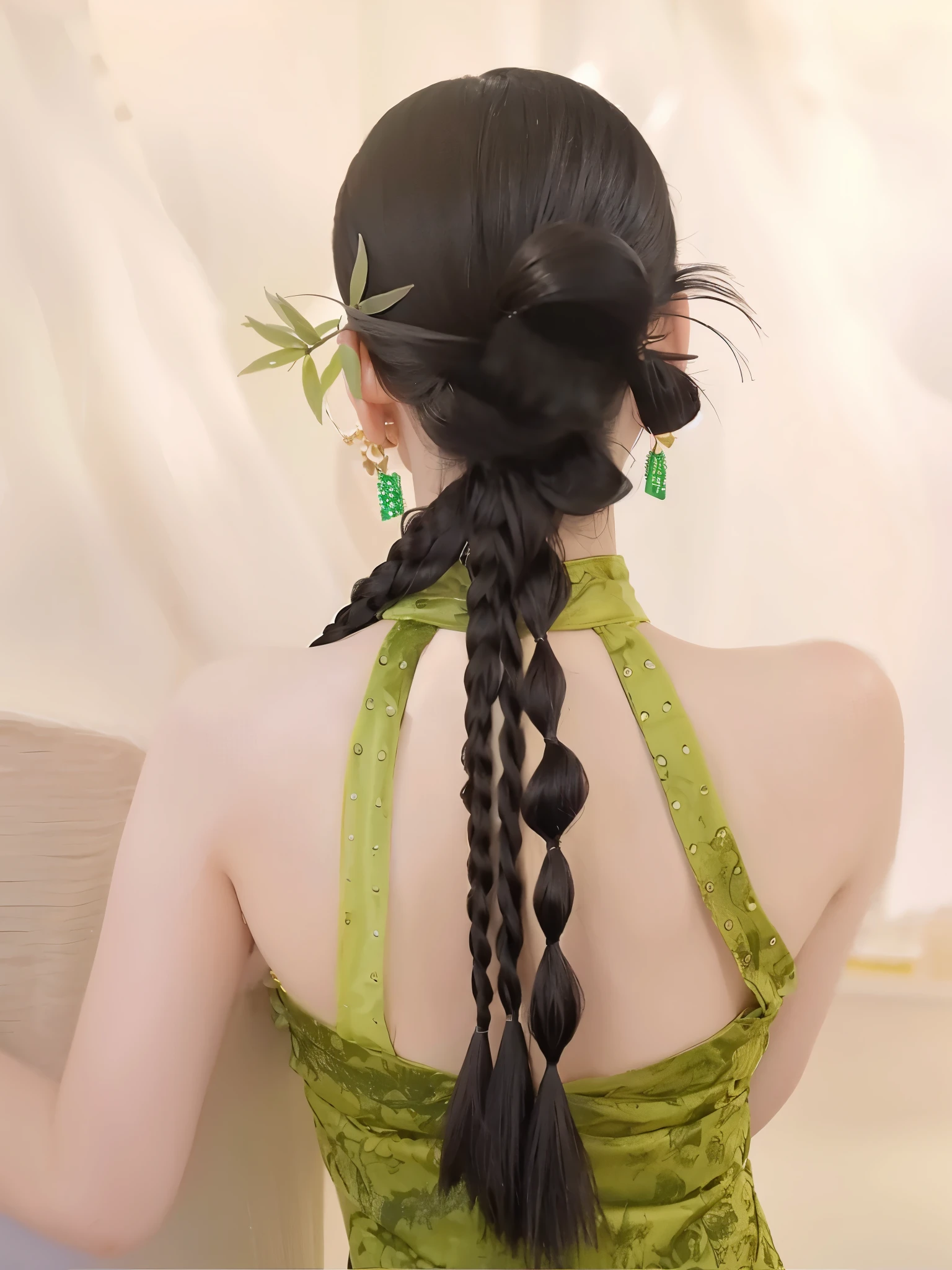 Black New Chinese Ponytail,Solid color background,Natural and beautiful hair