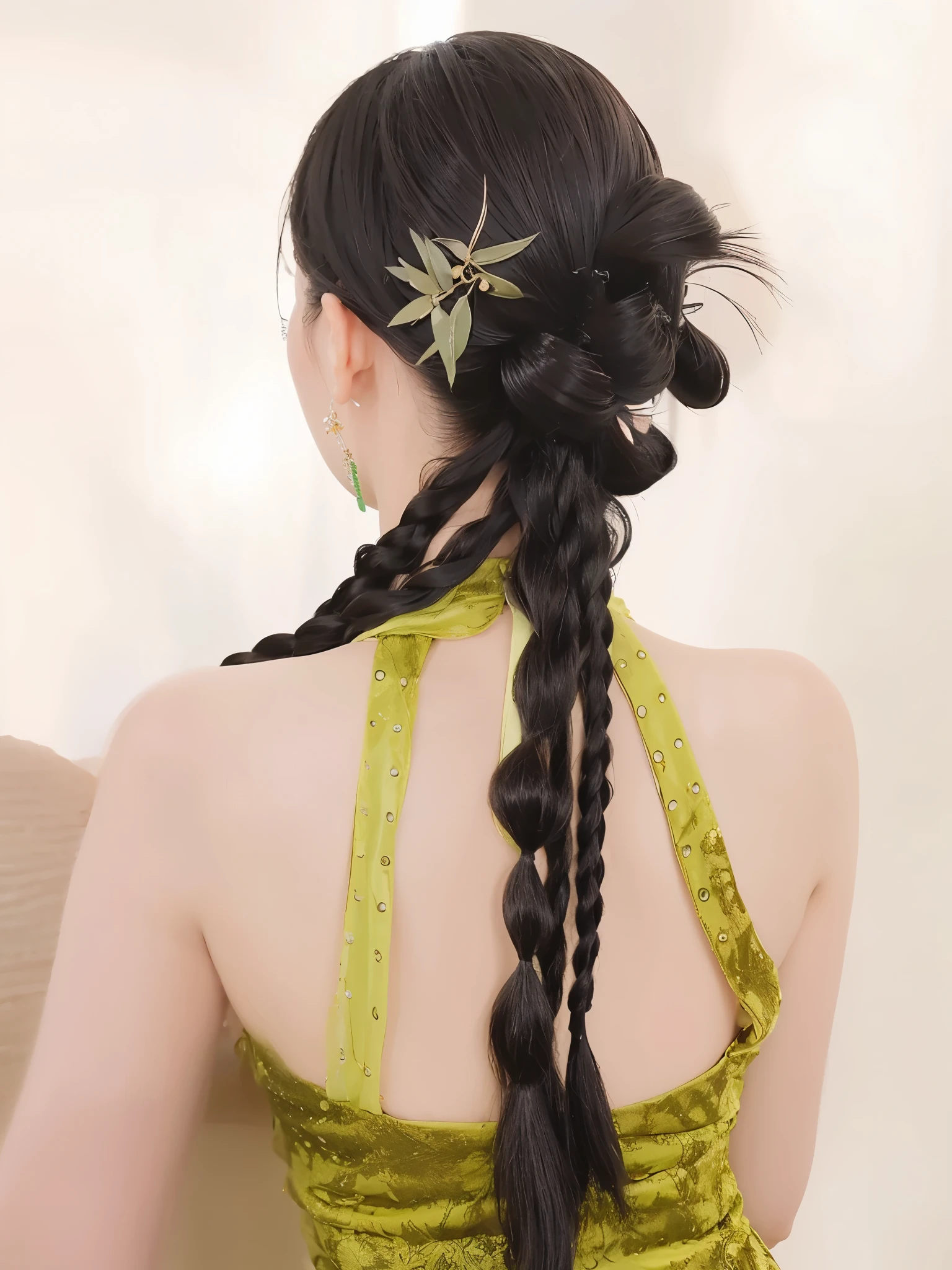Black New Chinese Ponytail,Solid color background,Natural and beautiful hair