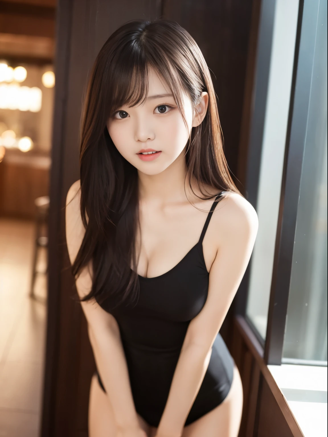 Cute Woman young 20-year-old Medium long hair Sexy body Droopy eyes Crying face Full body photo Are standing