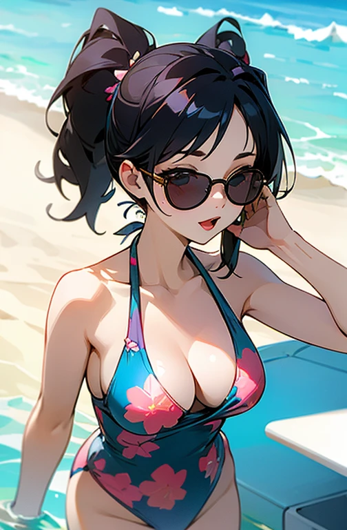 sexy、Cool woman、sunglasses、nice、Ray-Ban、Floral swimsuit、