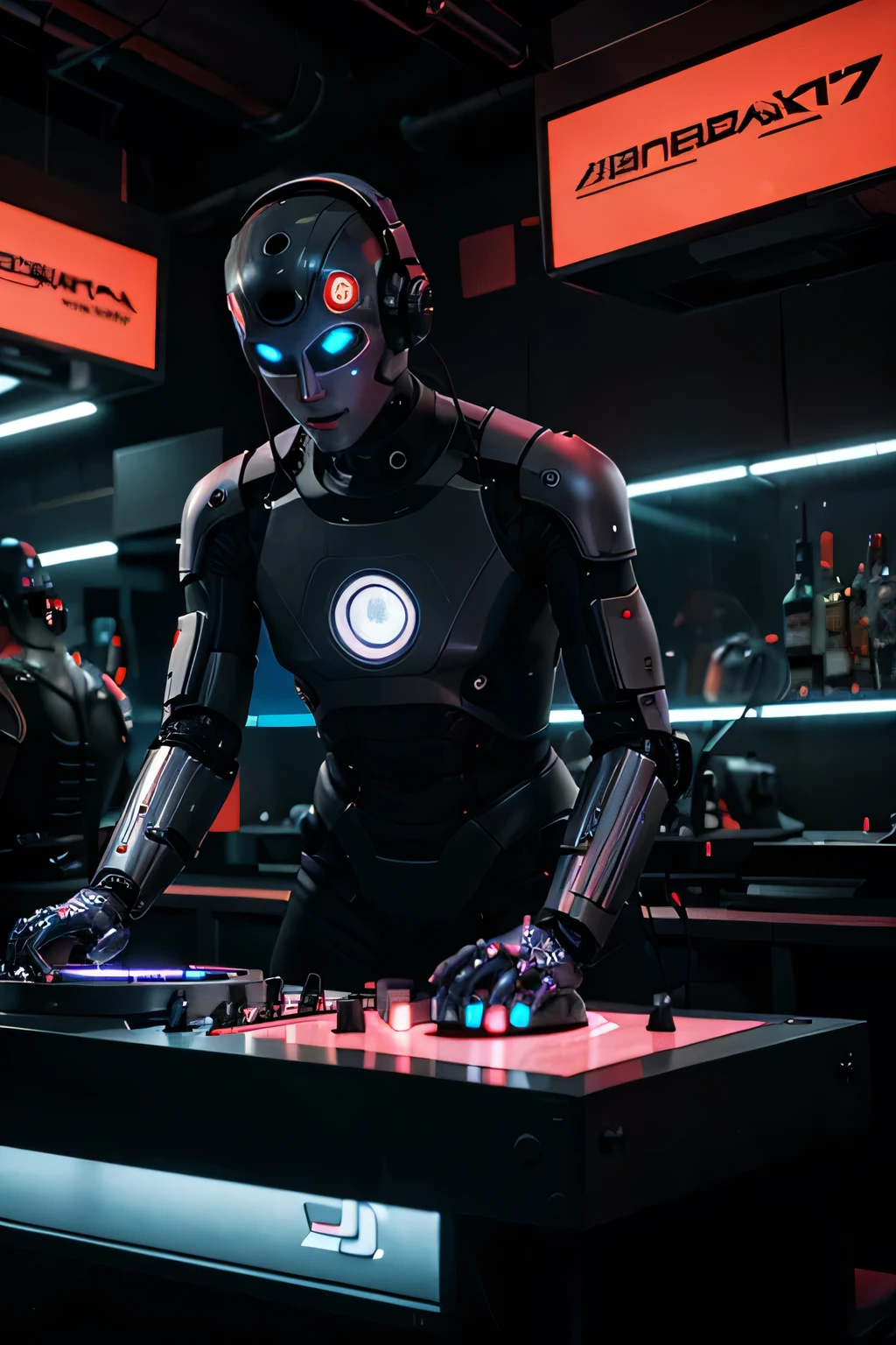 DJ Robot in Futuristic Cyberpunk