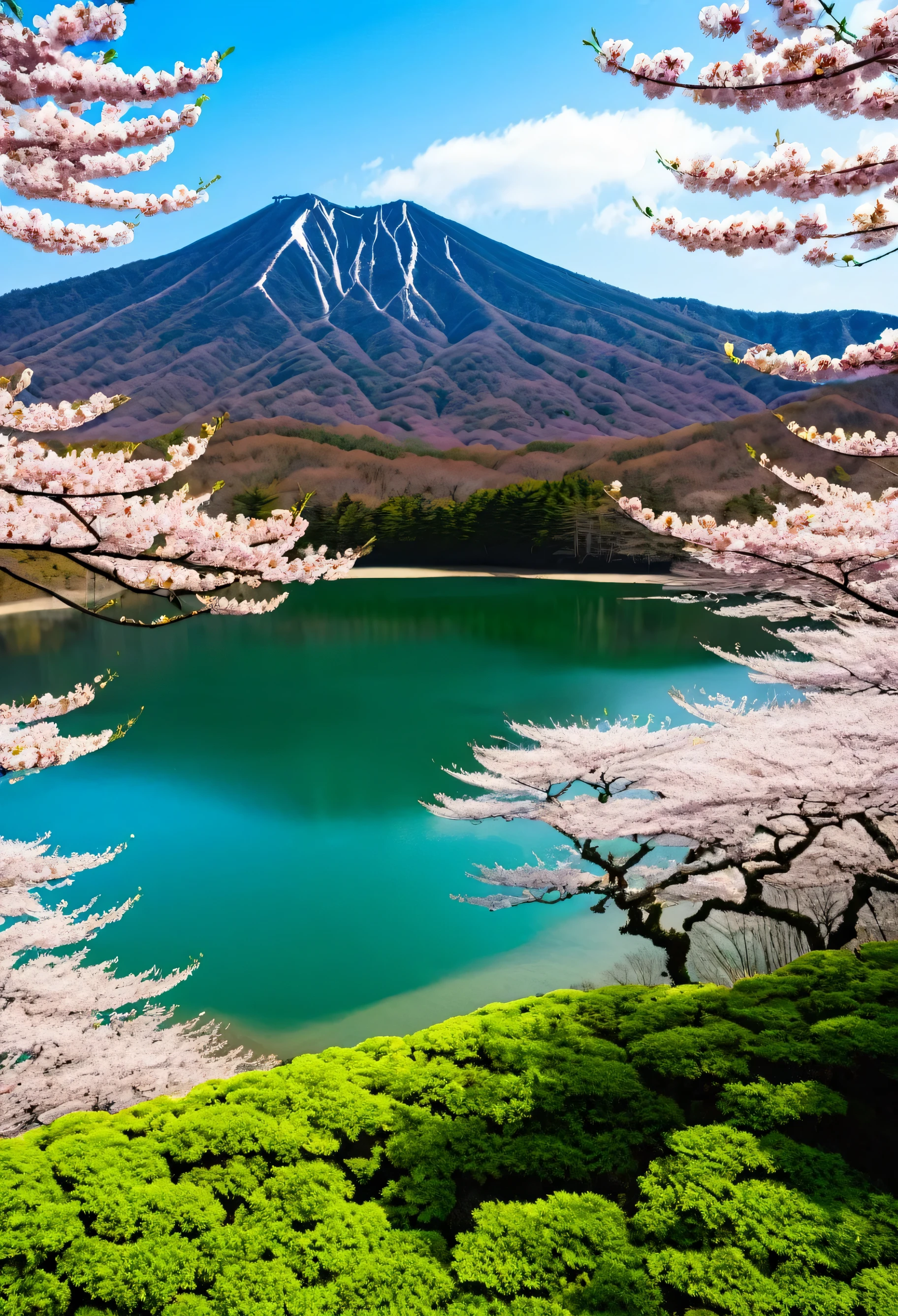 wood々Mountains on the surface of a lake々is shown, Japanese Nature, Mountains in Japan, aomori japan, Cherry wood, Cherry wood, Cherry blossoms fall, Japanese Landscape, Truly beautiful nature, Cherry Blossom Forest, The beauty of natural scenery, sakura season, Cherry wood, Japan Deeper Journey Exploration, Japan Travel and Tourism, beautiful place, lush Cherry wood