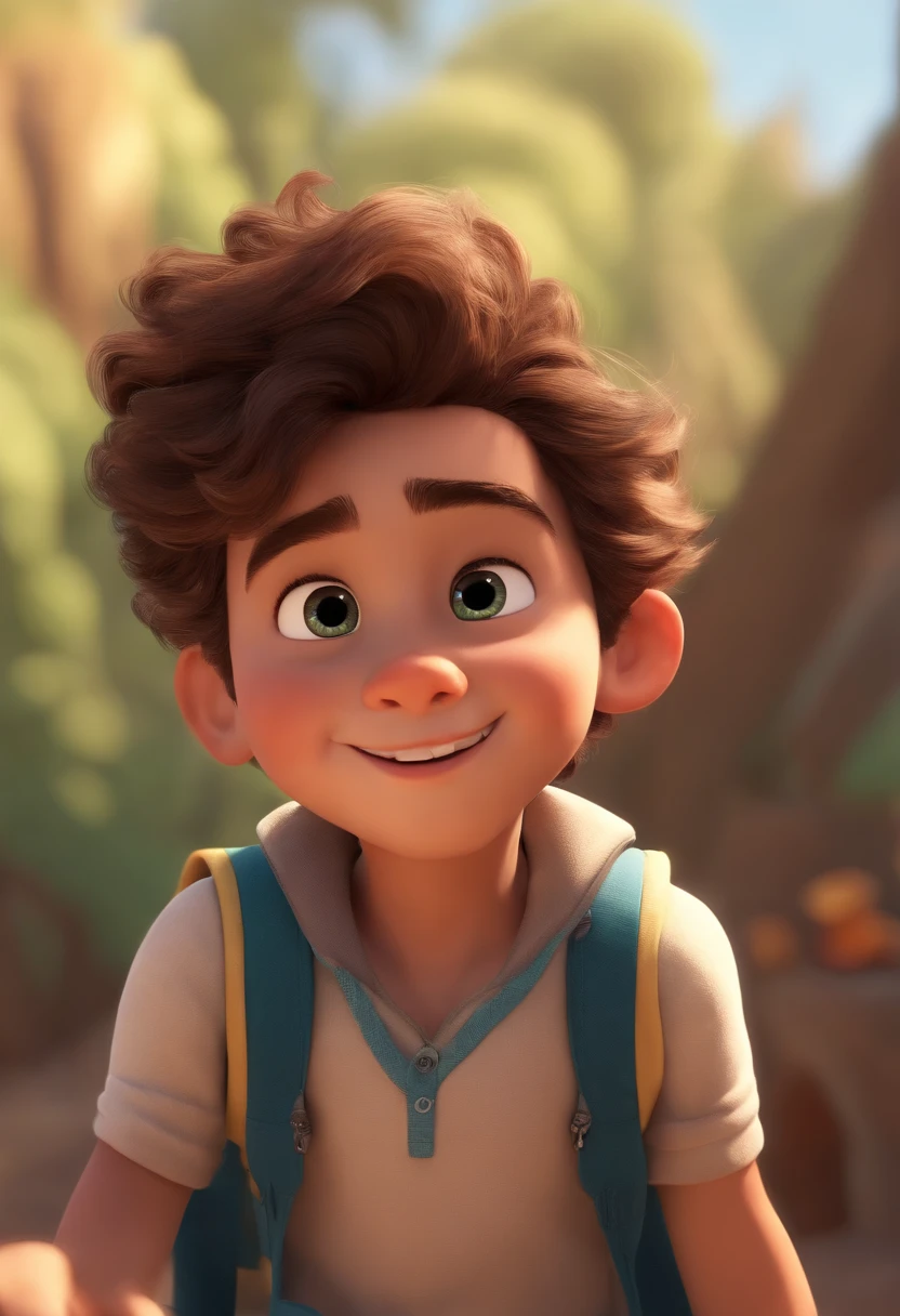 Image of a boy for a story in a YouTube video in Pixar format, He's the little allabester, He's the class leader, He's outgoing, Playful and gets up for a lot of things, cabelo curto