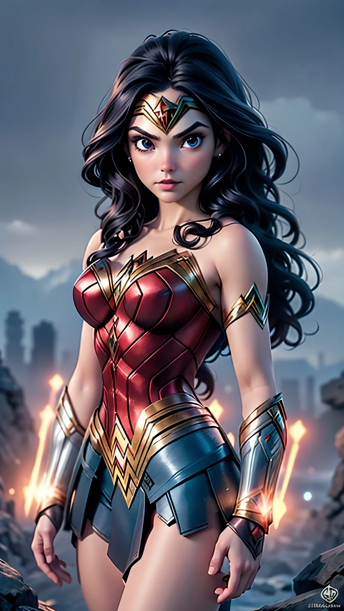 (La mejor calidad,The high resolution,Ultra - detallado,actual),Ariana Grande es la wonder woman white ,,(Fondo de ruinas de mazmorra en ruinas:1.4 ), (fondo nublado piedras grandes ciudad noche futurista ciberpunk :1.4), (mujer maravilla v2.1), More detailed 8K.motor irreal:1.4,High Definition,La mejor calidad:1.4, fotorrealista:1.4, textura de la piel:1.4, obra maestra:1.8,obra maestra, mejor calidad,objeto Objeto], (rasgos faciales detallados:1.3),(Las proporciones correctas),(Ojos hermosos azules:1.4 ),  (pose vaquero), (mujer maravilla ciberpunk blanca :1.4), (dedos detailed), (fondo invasion alienigena naves :1.4), (solo), (minifalda plastico transparente ), (cayendo lluvia noche :1.4),(pose de combate), (nube estelar:1.4), ,( ciberpunk 2.1),( estilo kawaii :1.4),( colores brillantes), (Traje white), (face detailed:1.4), (wonder woman :1.4), (no mutaciones), (wonder woman V2.1), manos perfectas: 1.5