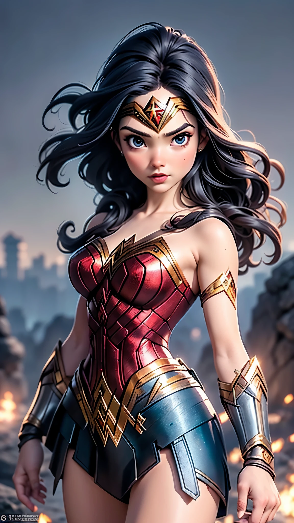 (La mejor calidad,The high resolution,Ultra - detallado,actual),Ariana Grande es la wonder woman white ,,(Fondo de ruinas de mazmorra en ruinas:1.4 ), (fondo nublado piedras grandes ciudad noche futurista ciberpunk :1.4), (mujer maravilla v2.1), More detailed 8K.motor irreal:1.4,High Definition,La mejor calidad:1.4, fotorrealista:1.4, textura de la piel:1.4, obra maestra:1.8,obra maestra, mejor calidad,objeto Objeto], (rasgos faciales detallados:1.3),(Las proporciones correctas),(Ojos hermosos azules:1.4 ),  (pose vaquero), (mujer maravilla ciberpunk blanca :1.4), (dedos detailed), (fondo invasion alienigena naves :1.4), (solo), (minifalda plastico transparente ), (cayendo lluvia noche :1.4),(pose de combate), (nube estelar:1.4), ,( ciberpunk 2.1),( estilo kawaii :1.4),( colores brillantes), (Traje white), (face detailed:1.4), (wonder woman :1.4), (no mutaciones), (wonder woman V2.1), manos perfectas: 1.5