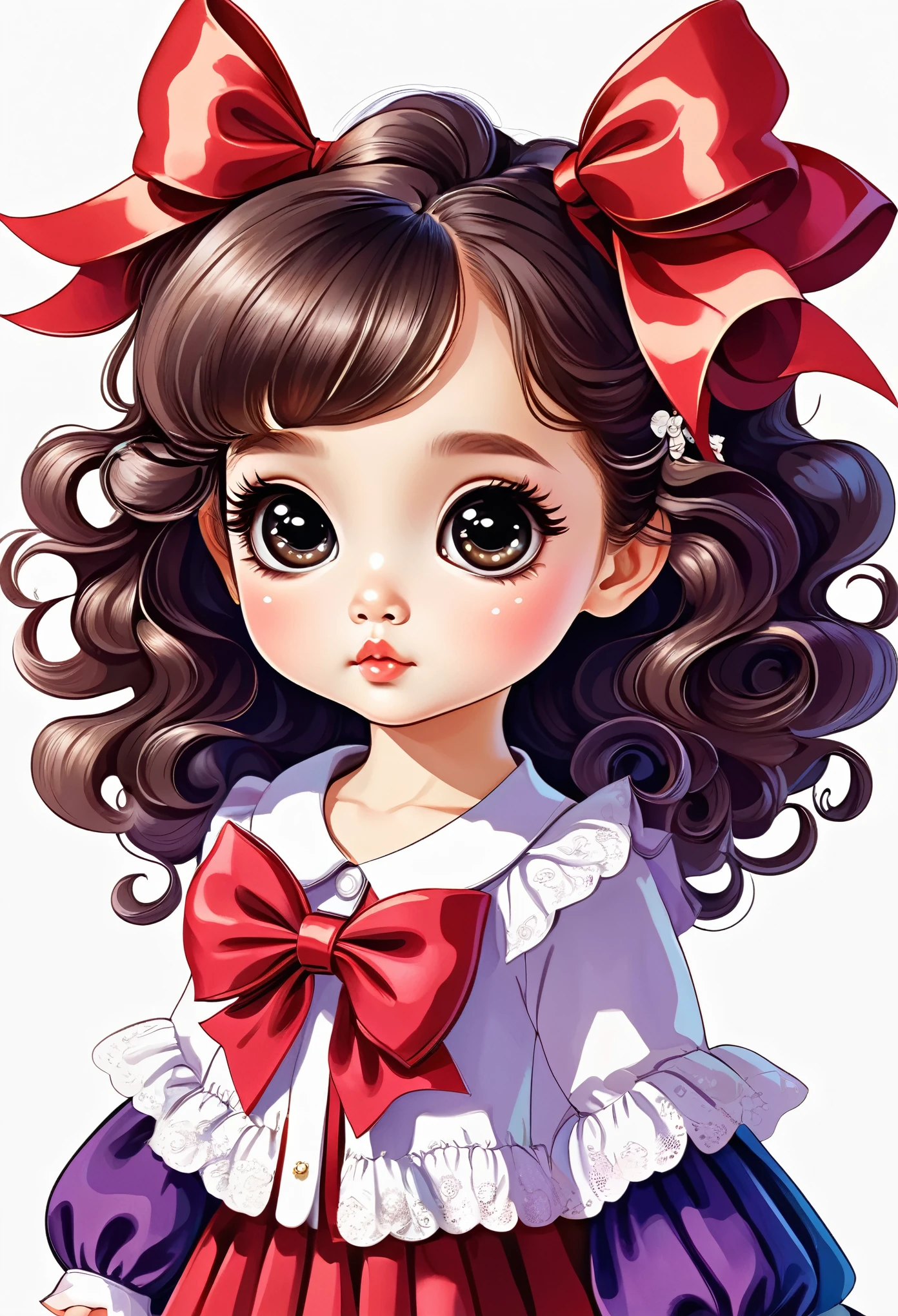 Hand-drawn style：1 ***********s，cute ，big eyes，curls，Oversized hair bow，cute表情，rich and colorful，Rich colors,Children&#39;s Day，Festive atmosphere