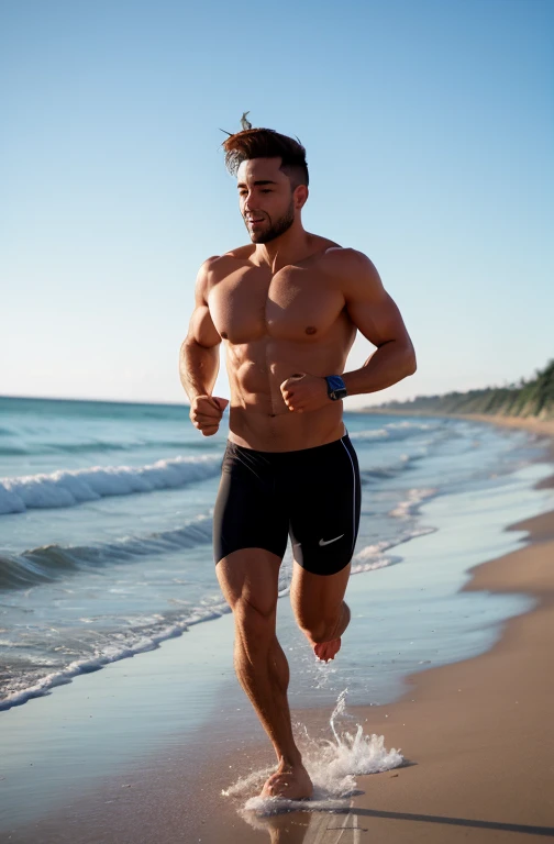 He is running on the beach 