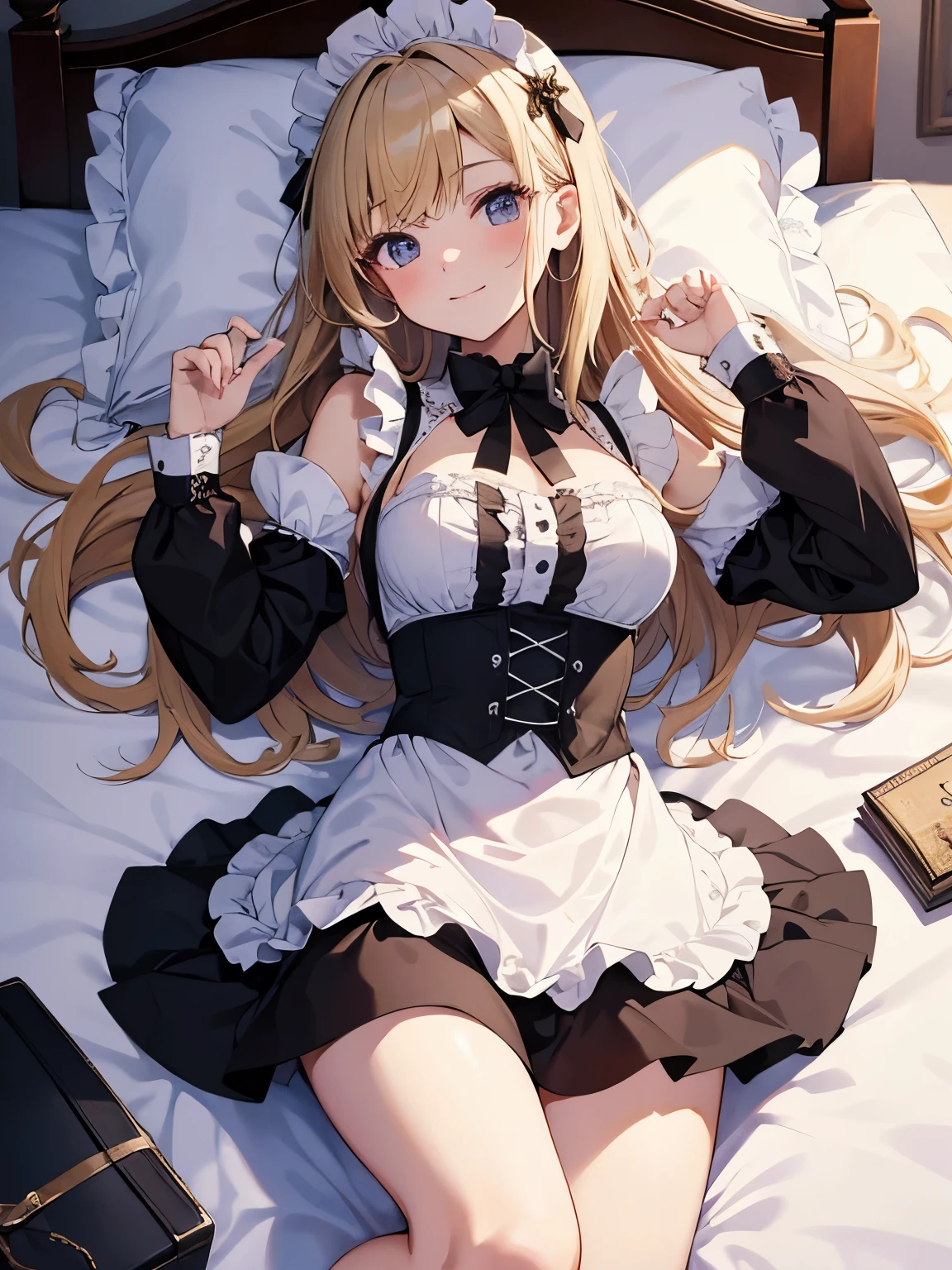 ((highest quality、High resolution))、Portrait、Blonde、Legs wide open、(((POV、A beautiful maid girl is having sex)))、Creampie