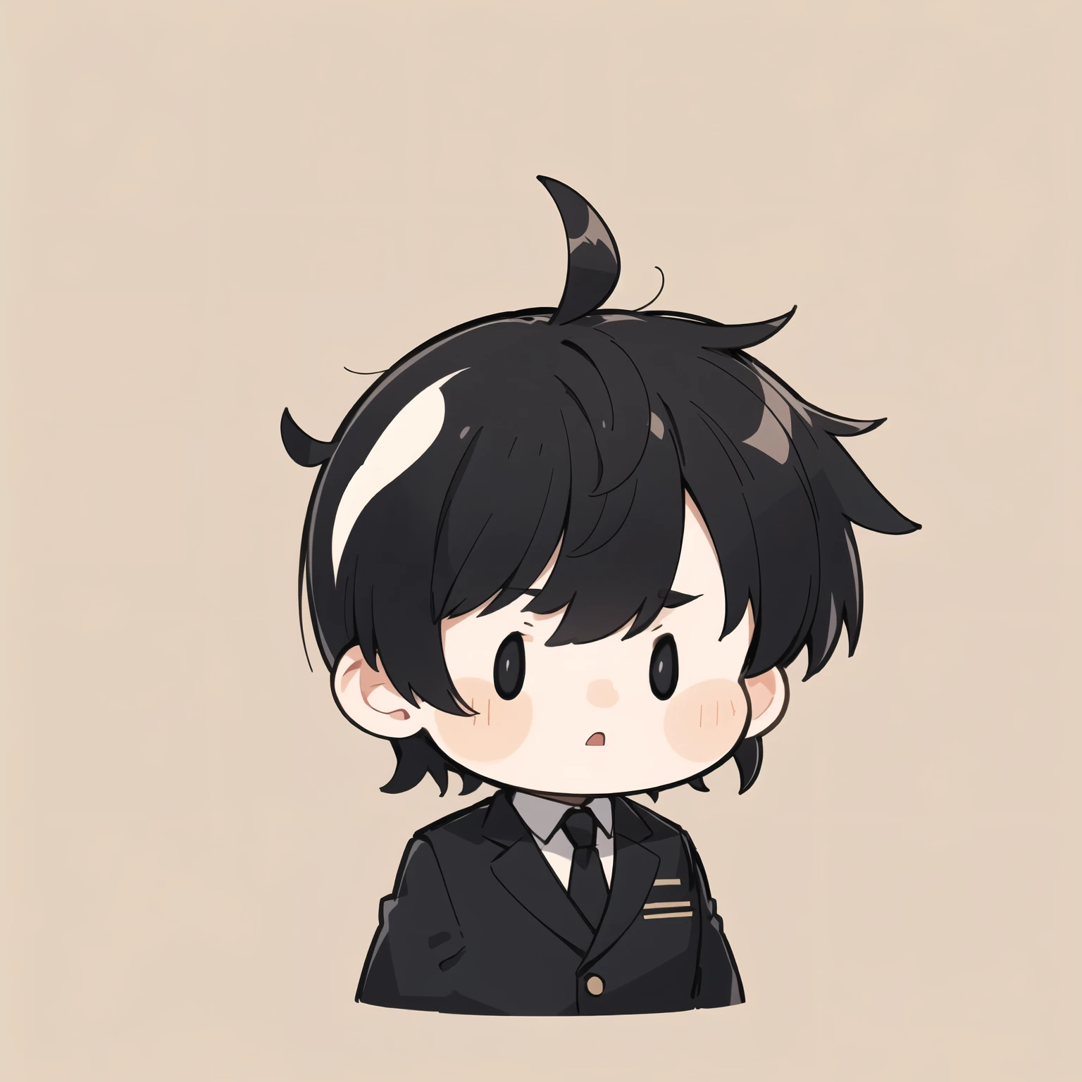 flat avatar, 1boy, solo, soft_open_mouth, upper_body,chibi, simple background, curt black hair, blazer
