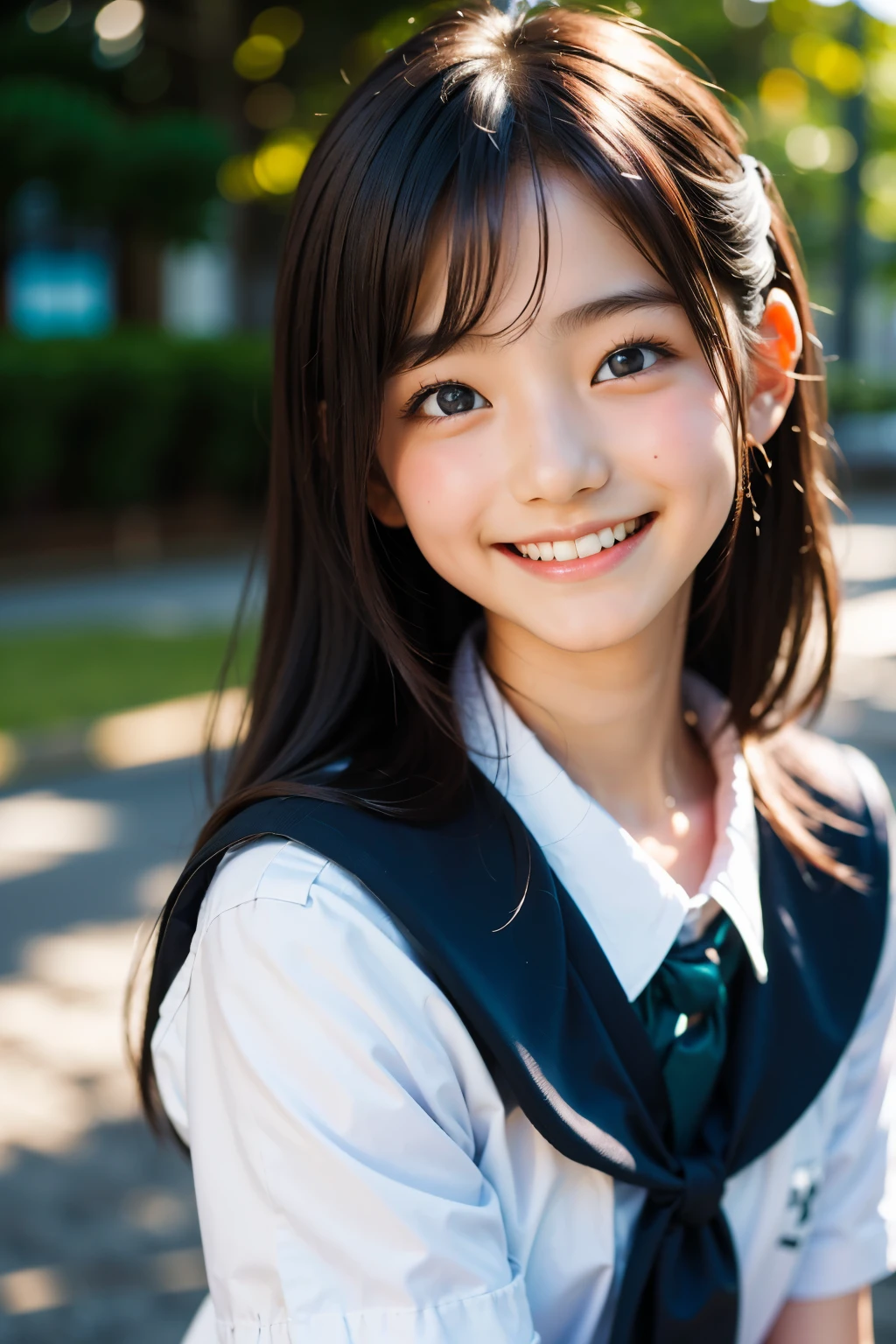 smile, (At the station ticket gate:1.2), ((school uniform:1.2)), girl,RAW Photos, (photoRealistic:1.37, Realistic), Highly detailed CG integrated 8K wallpaper, View your viewers, (((Straight from the front))), (high qualityスキン:1.8, Shiny skin), 8K Ultra HD, Digital SLR, Soft lighting, high quality, (Professional Lighting:1.6),Bust 200,Close your eyes and open your mouth to smile