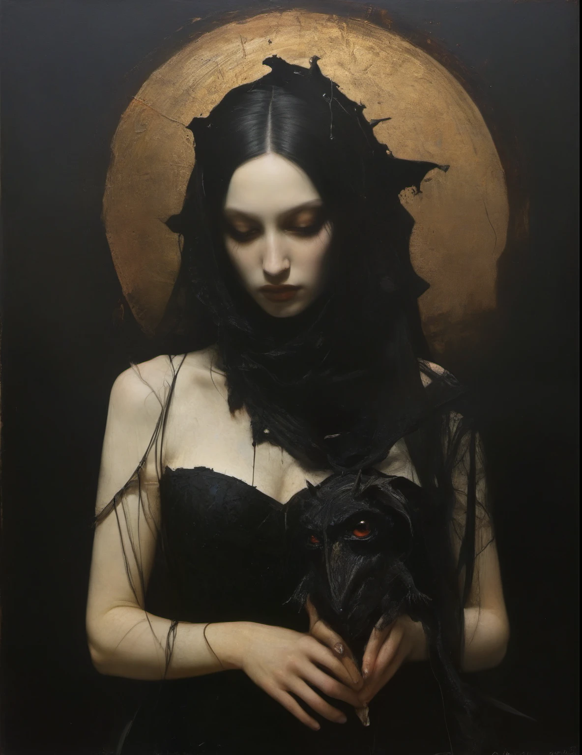 James Gurney, Surrealist art , dream-like, Mysterious, Provocative, symbolic, Complex, detailed,, (Gothic but very beautiful:1.4), (masterpiece, highest quality:1.4) , Nicola Samori Style, Queen of the Night