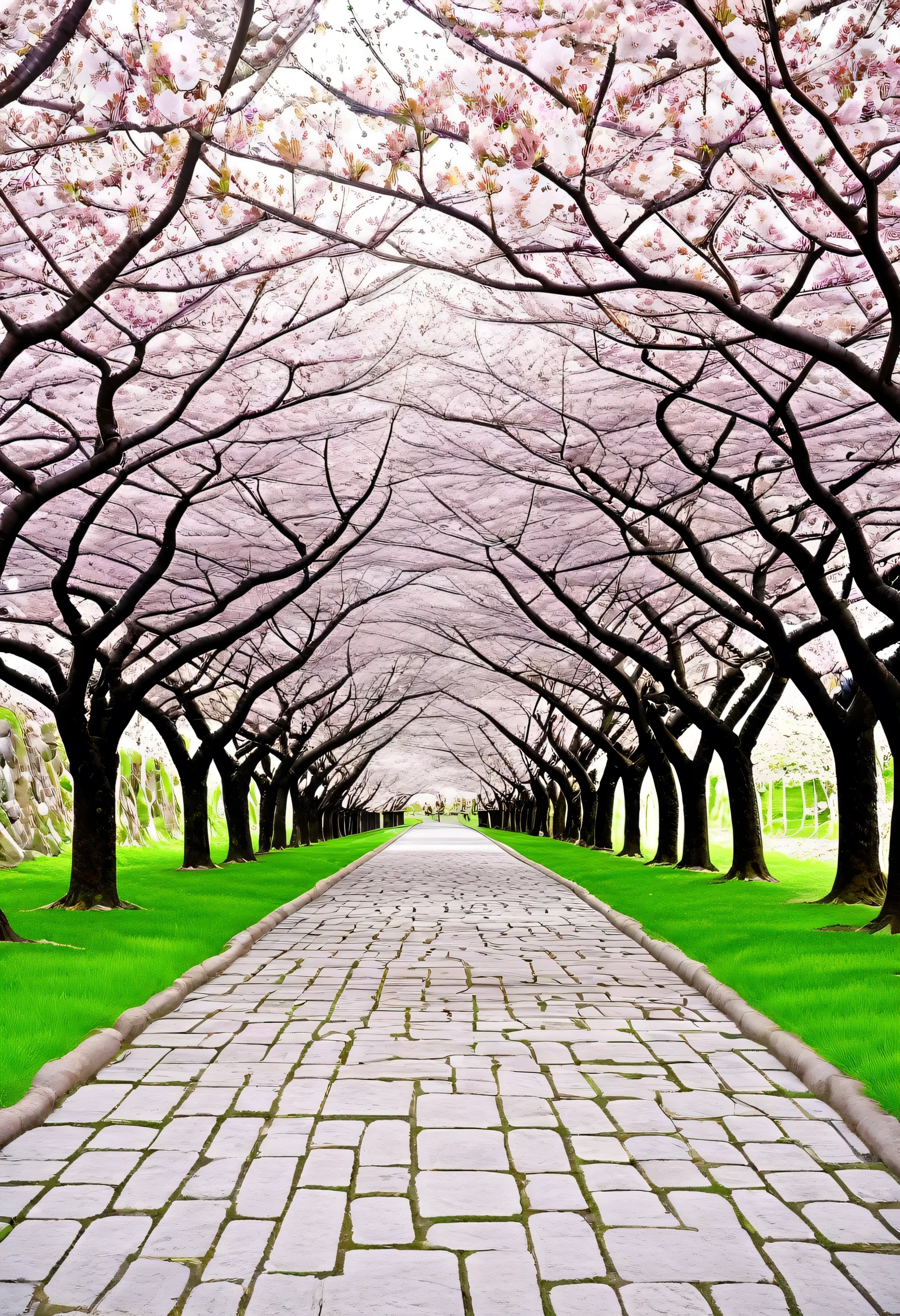 Tree next to the park々A view of the stone pavement overgrown with grass, Tadashi Nakayama photo, Trending on Shutterstock, creation, The blossoming road to heaven, Cherry Blossom forest, Cherry Blossom trees, Cherry tree, lush Cherry tree, giant Cherry tree, Cherry tree, Cherry Blossom tree, Cherry Blossom, Cherry tree