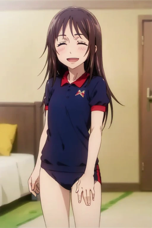 ((highest quality)), ((masterpiece)), (be familiar with), Perfect Face, indoor, Bedroom, Watching the audience,
One woman, Origami,
Open Mouth, Ecstatic expression, blush, smile,
Small breasts, Flat Chest, Young Girl, , , Girl,
Long Hair, Long Hair,
Gym suit, White short sleeves, Black shorts, Leg spread,