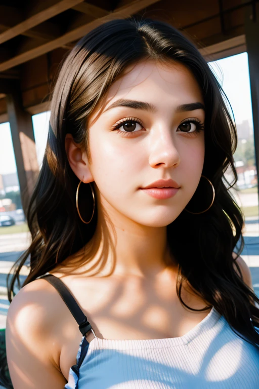 full color portrait of a young woman, natural light, epic character ,sharp focus, subsurface scattering, f2, 35mm, film grain