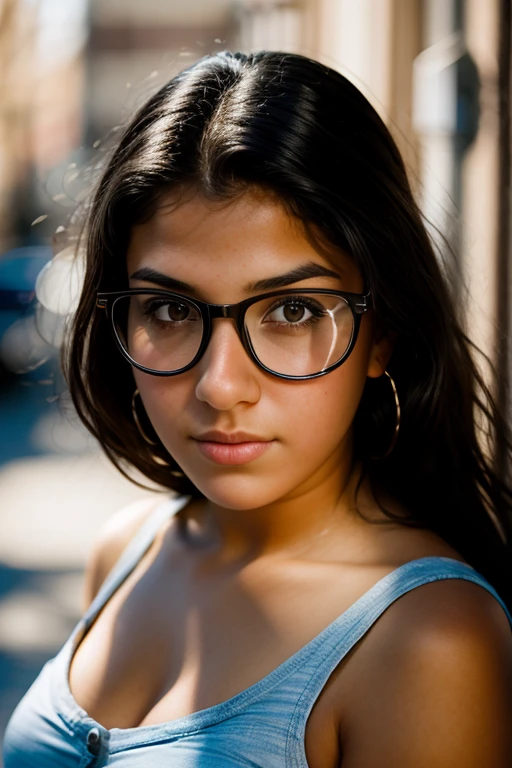 full color portrait of a young woman, natural light, epic character ,sharp focus, subsurface scattering, f2, 35mm, film grain