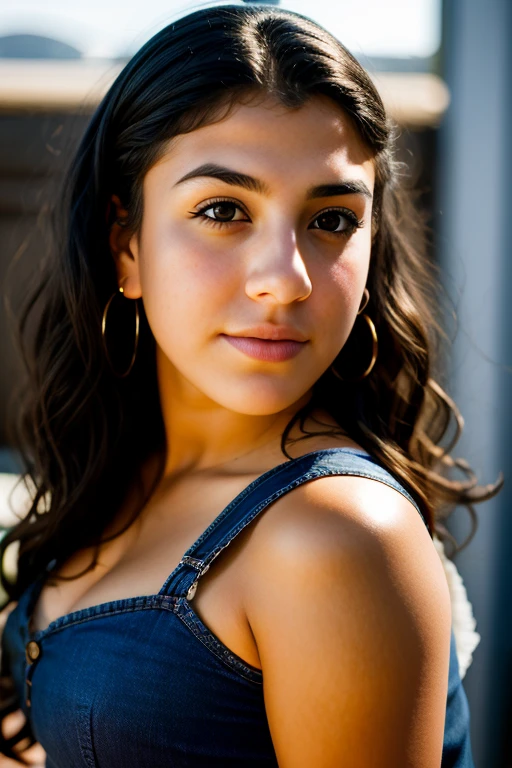 full color portrait of a young woman, natural light, epic character ,sharp focus, subsurface scattering, f2, 35mm, film grain