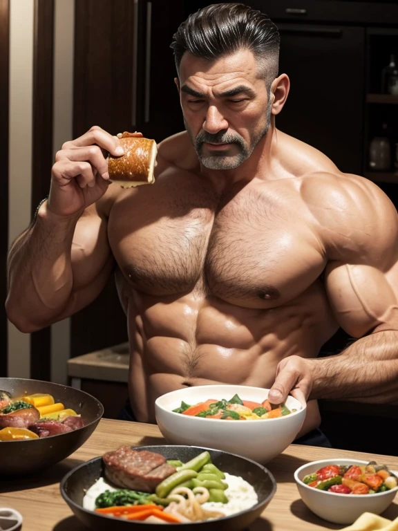 A muscular man who eats a lot of meat and vegetables々100  grandfather and grandmother