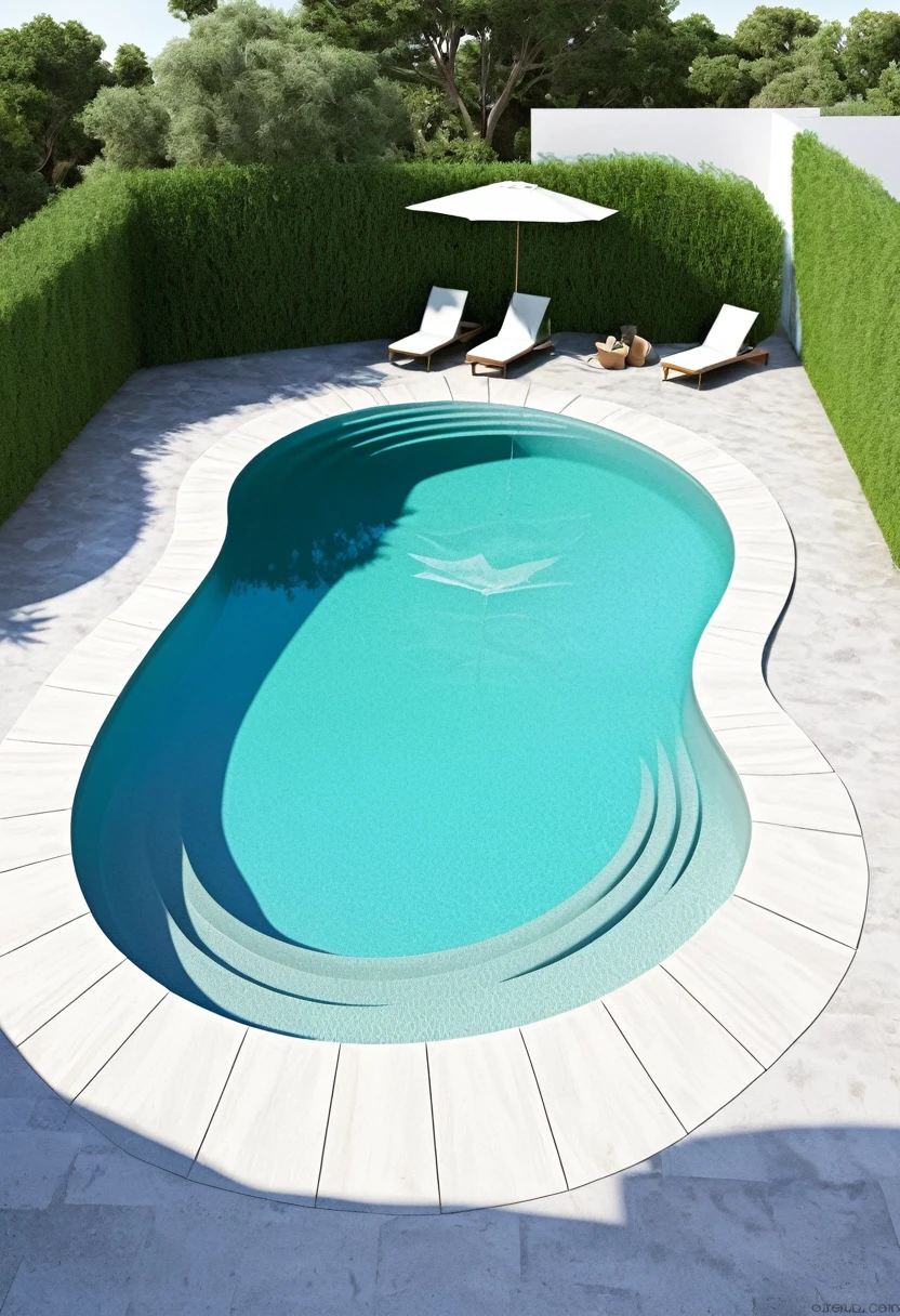 **Production Design Concept: Kidney Shaped Pool**
*Description:*
The kidney-shaped pool is in an early stage of construction in an outdoor courtyard. The design seeks to capture the essence of a pencil sketch, con detalles que sugieren un trabajo en progreso y un enfoque artesanal.
*Design Details:*
- **Interior de la Piscina:**
- Cubierto con recebo de arena para crear una superficie suave y natural.
- **Paredes de la Piscina:**
- They are formworked, reflecting the ongoing construction process.
- **Cabillas Salientes:**
- Cuatro pares de cabillas de 3 se extienden a lo largo de la piscina, emerging from the walls as part of the structural framework.
- **Entorno Exterior:**
- A mound of strips of rebar and another of blocks surround the pool, indicating construction materials and site elements.
*Medidas de la Piscina:*
- Largo: 9 metros
- Ancho: 4 metros
- Profundidad: 1.50 metros
*Estilo Visual:*
The design evokes the feeling of a pencil sketch, with loose lines and strokes that suggest movement and work in progress. Los detalles son sutiles, enfocados en transmitir la idea de un proyecto en desarrollo, listo para tomar forma en la realidad.
*This production design concept seeks to capture the essence of a pool under construction, with an artistic approach and a sense of movement and progress.*