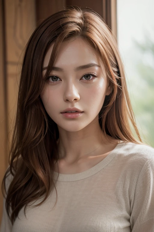 masterpiece、Browsing Caution, super high quality、Crystal Clear、RAW UHD Format、Droopy eyes、High resolutionの光る目、Feminine body shape, Redhead, highest quality, shirt, close, Realistic skin texture, Photo shoot, Detailed facial features, Film grain and high contrast, 非常にHigh resolutionの詳細, Photo realistic, Surreal, High resolution, masterpiece.