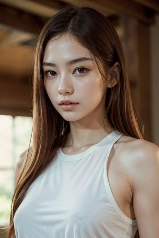 masterpiece、Browsing Caution, super high quality、Crystal Clear、RAW UHD Format、Droopy eyes、High resolutionの光る目、Feminine body shape, Redhead, highest quality, shirt, close, Realistic skin texture, Photo shoot, Detailed facial features, Film grain and high contrast, 非常にHigh resolutionの詳細, Photo realistic, Surreal, High resolution, masterpiece.