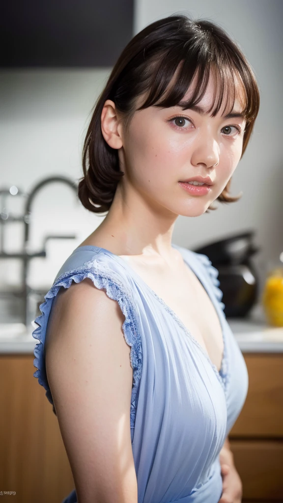 "(highest quality,8K,High resolution,masterpiece:1.2),Super detailed,(realistic,photorealistic,photo-realistic:1.37),soft focus,18-year-old,beautiful and detailed face,Detail view,renaissance art,delicate artwork,kitchen,kitchen apron,teenage girl,seductive lingerie,Gentle milk dripping onto my chest, Bright colors,studio lighting"