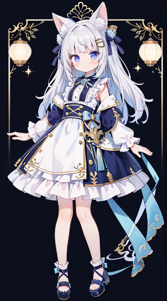 1 girl、((Full body standing pictures))、Top quality、high quality、masterpiece、White-haired beauty，Purple skirt，High and tall，Slender，Smile，Blushed，Standing in wonderland，shining