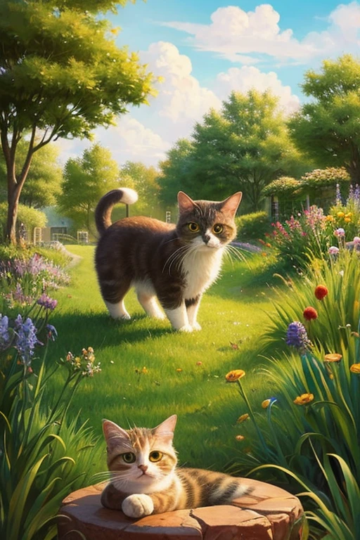 masterpiece、alta calidad、arte detallado、arte conceptual、arte animado、arte del gato、cute little、Scottish control、rodeado、amigable