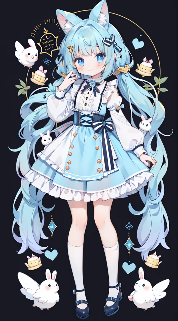 Standing picture、Full Body Love、A girl、Cute little、Alice in Wonderland、Alice in Wonderland服装、yellow paper、curls、Light blue eyes、Alice in Wonderland background、piece