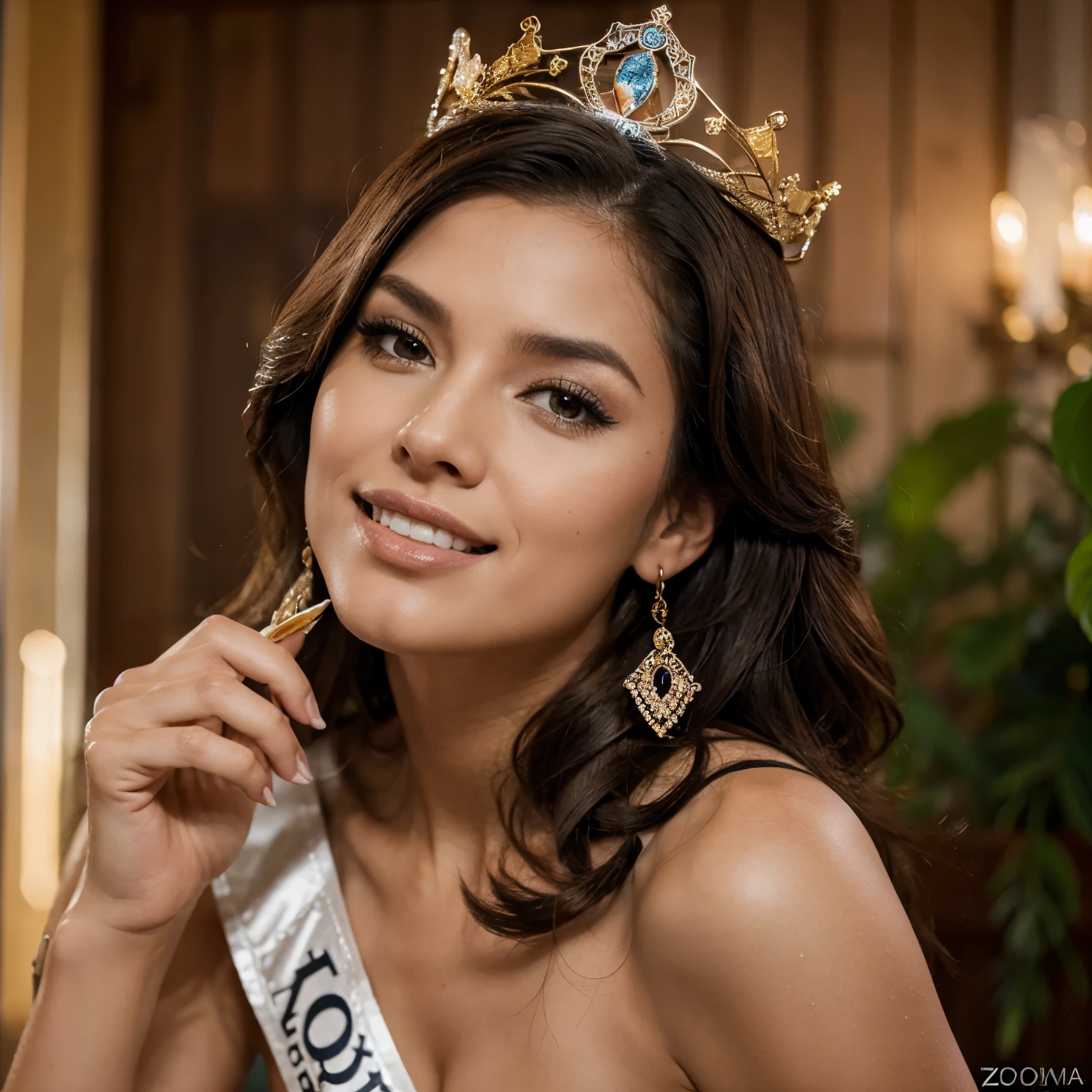 Mujer realista siendo Miss Universo Costa Rica , con corona en la cabeza 