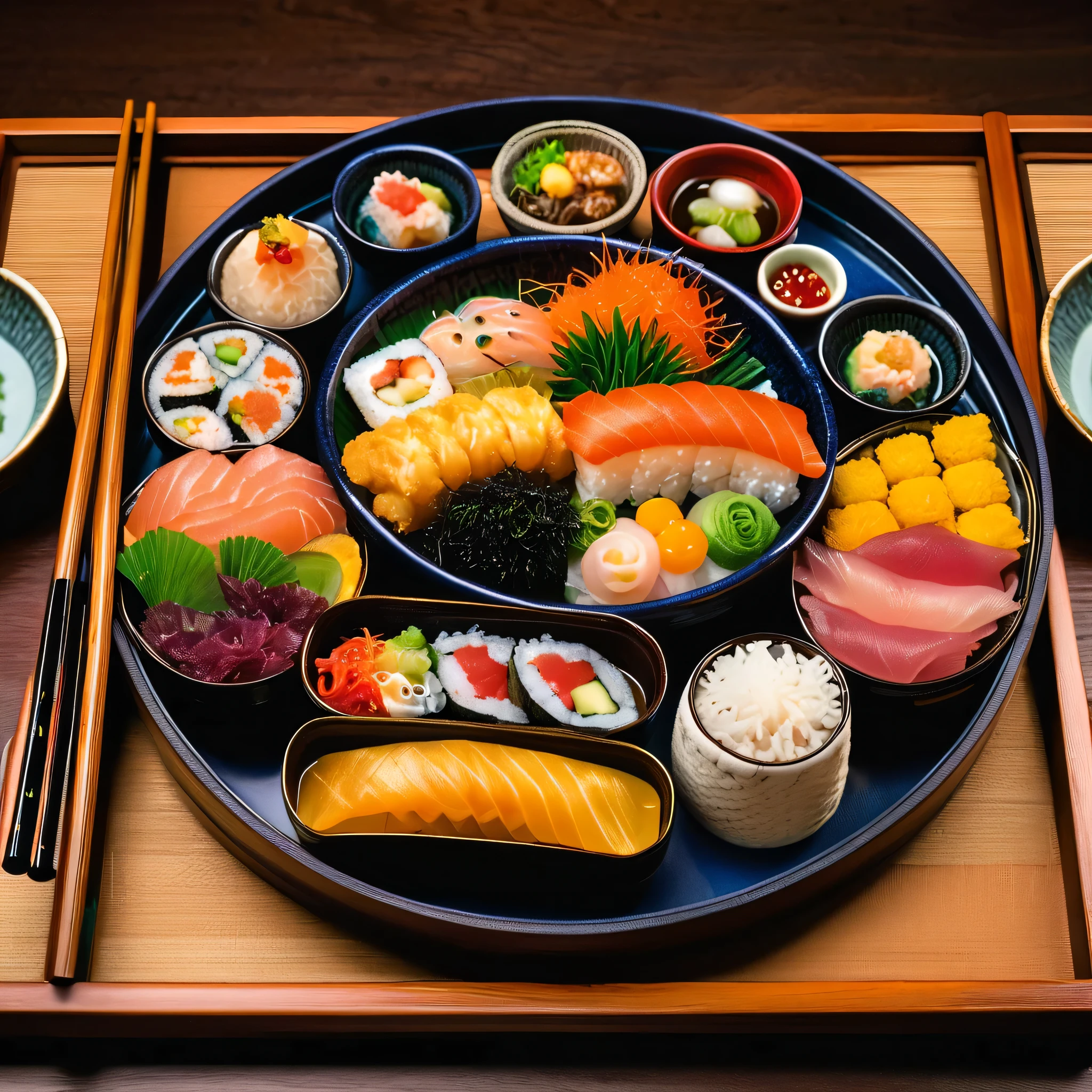 best quality,ultra-detailed,realistic portrait,Japanese cuisine,bento box,intricate details,vibrant colors,traditional design,fine brushwork,delicious food,beautiful presentation,wooden chopsticks,delicate patterns,sushi rolls,tempura,small dishes,sake cup,sashimi,arranged neatly,culinary art,authentic Japanese cuisine,cultural heritage,exquisite arrangement,nourishing meal,meticulously prepared,culinary craftsmanship,flavorful ingredients,meticulous attention to detail,Japanese aesthetics,harmonious composition,precise proportions,artistic presentation,subtle textures,masterful craftsmanship,meticulous cuisine,culinary masterpiece,colorful ingredients,meticulous food arrangement,strong visual impact,lifelike portrayal