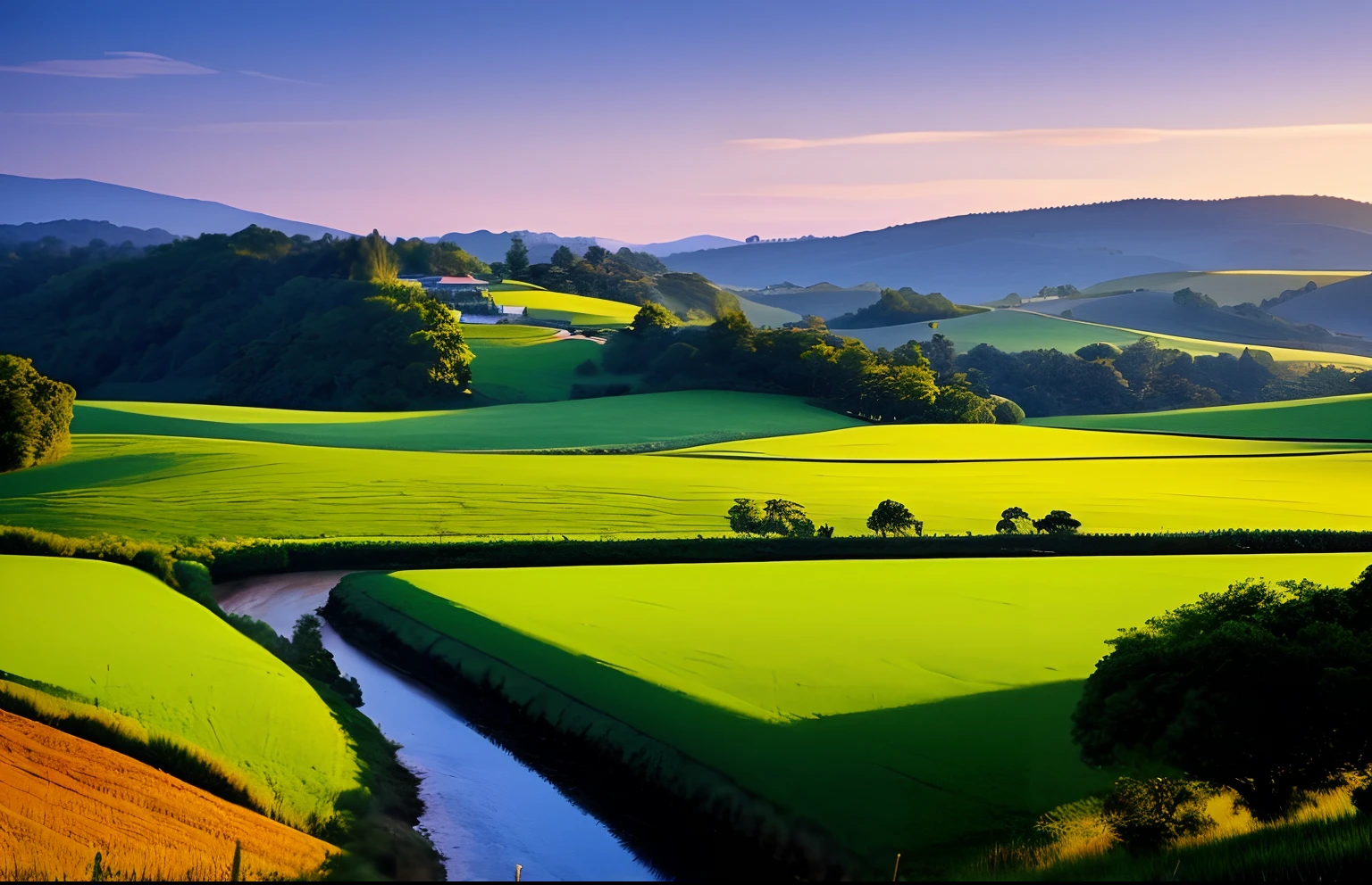 rural landscape，early evening，Beautiful，rios