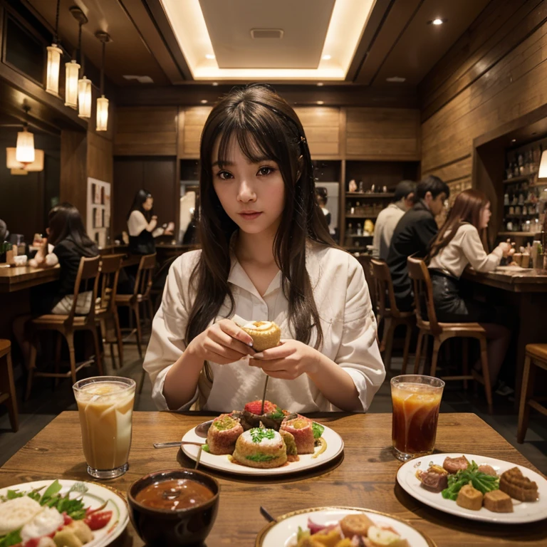 A group of anime characters sitting around a table,Enjoying food and drinks,The atmosphere is lively and lively。The roles have(Beautiful and delicate eyes,Beautiful and delicate lips,Extremely detailed eyes and face,Long eyelashes)。They are depicted in popular anime style,Set in an otherworldly environment with fantasy elements。The scene resembles a still from the TV anime series,Captures moments of everyday life in the world of animation。 This work of art has(high quality:1.2、4k resolution、lifelike),Featuring ultra-detailed visuals,Exhibits complex design of characters and environments。Lighting is carefully designed,Bright colors,Focus is clear,Create a studio-like atmosphere。Rich scene textures,showing traditional illustrations、oil painting、3D Rendering、The use of various materials such as photography technology。 There are all kinds of delicious food around the characters(anime themed food:1.1、Mouthwatering desserts、unique drinks),Create an active atmosphere。The food is intricately detailed,Demonstrates the artist's attention to detail in creating appetizing and visually appealing dishes。The scene is reminiscent of a festive gathering,Highlight the joy of sharing food and companionship。 The composition and framing of the artwork captures the essence of the anime genre,Emphasis is on character interaction and dynamic poses。Each character's personality comes through in their expressions、poses and clothing show,Adds depth and complexity to scenes。the background depicts an otherworldly environmen elements are inspired by fantasy and adventure。 (concept art:1.1、landscape、portrait)The use of technology adds depth and dimension to the overall artwork。 The color palette is vibrant and eye-catching,A mix of warm and cool colors。it enhances the atmosphere of the scene,Increases the overall visual impact。The lighting is carefully arranged,Create a sense of depth,Highlights and shadows give characters and environments a three-dimensional feel。The scene is bathed in warmth、under seductive light,Emphasize joy and lively atmosphere。 generally,This artwork captures anime characters’ moments of friendship and enjoyment in otherworldly settings。It showcases the artist's skill in capturing the essence of the anime genre,and their attention to detail in creating stunning visuals and immersive artwork。high quality的視覺效果、Vibrant colors combined with intricate details,making this work a masterpiece in the anime world。
