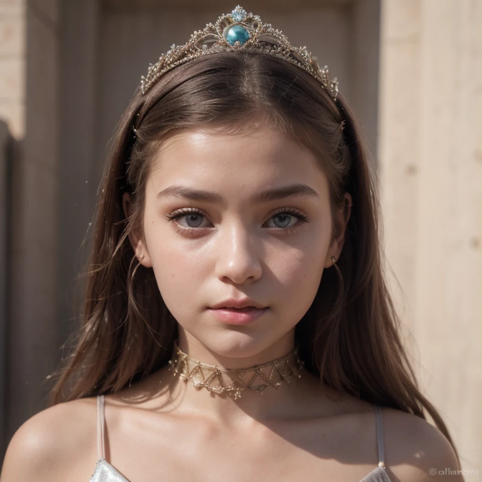 a close up of a college student wearing a tiara and a dress。，（（（side view）））, portrait sophie mudd, portrait of barbara palvin, wearing a light grey crown, wearing tiara, barbara palvin, wearing a tiara, wears a light grey crown, julia gorokhova, posing in leotard and tiara, young goddess, diadem on the head，arafed woman in a white dress standing in the desert, portrait sophie mudd, gorgeous young model, anna nikonova aka newmilky, soft portrait shot 8 k, beautiful female model, photo of a beautiful woman, portrait of a beautiful model, extremely beautiful face, beautiful model, very pretty model, tanned beauty portrait, covered in sand，photo of a college student, in Desert Color Coarse Linen Pink,Desert Color Coarse Linen, (freckles:0.8) cute face, sci-fi, dystopian, detailed eyes, Heterochromia eyes（（Side view））（Lunar soil）((a beautiful fantasy empress))