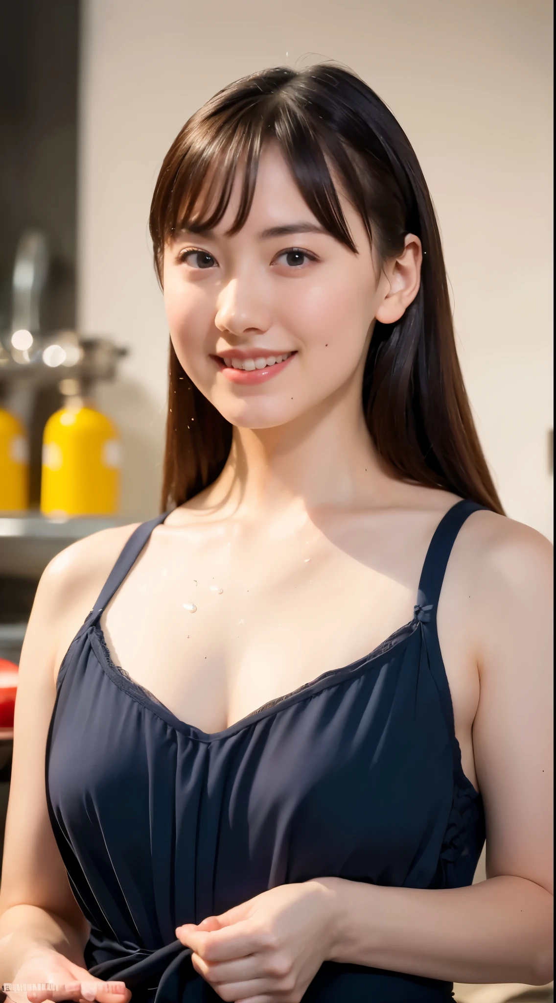 "(highest quality,8K,High resolution,masterpiece:1.2),Super detailed,(realistic,photorealistic,photo-realistic:1.37),soft focus,18-year-old,beautiful and detailed face,Detail view,renaissance art,delicate artwork,kitchen,kitchen apron,age girl,seductive lingerie,Gentle milk dripping onto my chest, Bright colors,studio lighting"