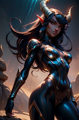 a woman with horns and a bodysuit is posing for a picture, dark elf, style of peter mohrbacher, mohrbacher, dark elf princess, dark elf maiden, peter mohrbacher style, artgerm julie bell beeple, epic exquisite character art, in style of peter mohrbacher, fantasy character art, peter mohrbacher c 2 0