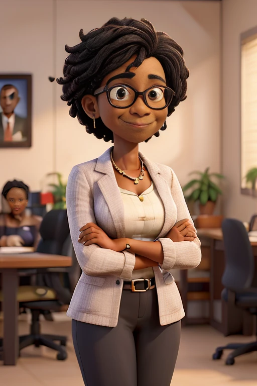 obra-prima, melhor qualidade, Portrait of Mid Successful Mature Black Woman Looking at Camera with Arms Crossed. Smiling african american businesswoman standing . Portrait of mature woman wearing glasses, shy