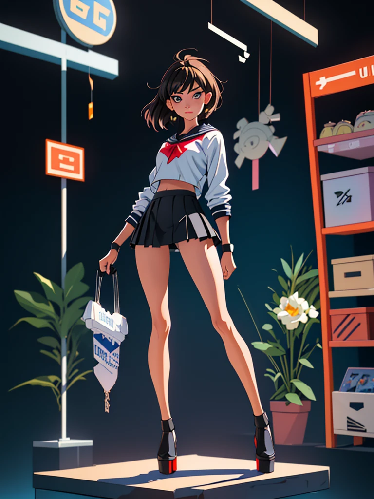 ( 1.5), European teen, brunette teen, teen cute face, white skin, girl beautiful face, beautiful baby girl, um Breasts, Big Eyes, Long Legs, fitness body, (school girl outfit 1.5), naked torso, (black Tiny mini Skirt 1.5), (show legs and thighs), black platform high heels, Slim sexy long legs, modeling, medium Angle Shot, Full Body lust, sexy Slim body, (sexy aluring stance, (spread legs towards viewer 1.5), ass and thighs showing, New York, United States, ray tracing, HDR