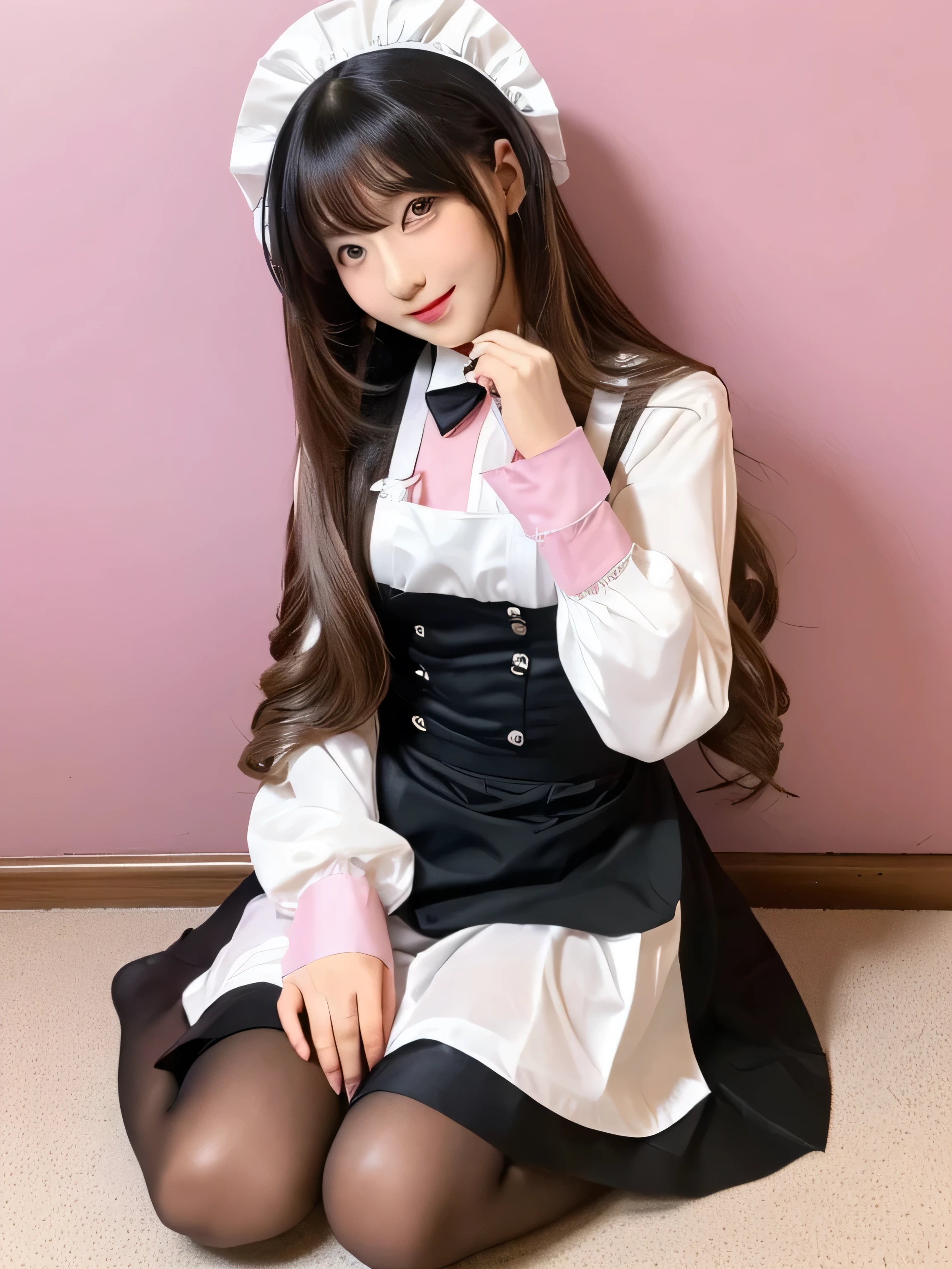(Pink floor、Pink table、pink chair、Pink Wall、Pink counter、This is a cafe that uses a lot of pink.:1.3) ((woman in a black and white dress and a hat, Maid outfit, Maid dress, Catboy Cosplay! Maid! dress, anime girl in a Maid costume, Maid costume, anime cat girl in a Maid costume, black gothic lolita dress, gorgeous Maid, wearing Maid uniform, Lolita Style, High Quality Costume,Sexy female cosplay, Maid)) (Her bangs are the perfect full bangs:1.2) (Upper Body Shot:1.1) ((highest quality)), ((masterpiece)), (Familiar), (Get used to it) (Reaches up to the kneeVery long hair highest quality Highest detail Reaches up to the knee、Very long hair that lasts forever:1.3 Flowing Hair Very shiny and thick hair Flowing Hair on both ends long hair up to the knees:1.2 long hair up to the knees:1.2 Thick and shiny hair Very free hair Abnormally long hair!!!!! Beautiful silky hair Beautiful and shiny hair Beautiful and shiny hair Beautiful silky hair Hair that grows to the knees Very very, Very long hair!!!!! Very very, Very long hair!!!!!) (highest quality The best ultra-fine Reaches up to the knee、Very long hair that lasts forever Flowing Hair Very shiny and thick hair Flowing Hair on both ends long hair up to the knees:1.2 long hair up to the knees:1.2 Thick and shiny hair Very free hair Abnormally long hair!!!!! Beautiful silky hair Super long hair down to the knees Beautiful and shiny hair Beautiful and shiny hair Beautiful silky hair Hair that grows to the knees Very very, Very long hair!!!!! Very very, Very long hair!!!!! Her hair is gently permed Bright pink hair) (She is the most beautiful 28-year-old hair model in Japan..) Perfect Woman'face (She has a typical Japanese build and skin color..., Her skin is very high quality and ultra high definition.、very beautiful and glowing skin) (Excessive breasts) (Her face is long, Eyes and nose)(She has a professional makeup artist help her look cute... Lipstick is natural red The eyeliner is a beautiful black) (Surreal photos by professional photographers :1.2) (She is wearing a beautiful blue silk camisole dress. :1.2) ((Her bangs are completely cut off.)) (She has a typical Japanese build and skin color Her skin is very delicate and sensitive..、and、Such beautiful and radiant skin) (Her face is long, Small eyes and nose.、Narrow-mouthed and the most beautiful) (Solo photos of Japan's most beautiful 28-year-old Maid) ((Rich 1.4)) (Extremely detailed 8K) (Ultra-fine skin texture 1.4) (Actual, Vibrant:1.4), Sharp focus:1.2、Beautiful woman:1.4 Dynamic Lighting (Genuine RAW photos taken by professional photographers) very beautiful and glowing skin) (Excessive breasts) (Her face is long, Eyes and nose) Lipstick is natural red The eyeliner is a beautiful black) (Her hair is dark black, light brown, blonde, Red-brown, Dark Green, or dark blue..) (Surreal photos by professional photographers :1.2) Mio