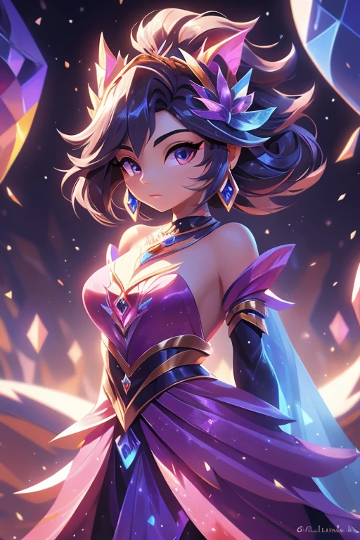 Boyahan BRAVA CORAJOSA，Mulher no vestido colorido de lantejoulas,cabelo preto longo e liso，penteado com corte princesa，（Very perfect facial representation，delicate facial features），Cintilante de cristal，Raios refratados， estilo de arte de fantasia, Arte detalhada de alta qualidade em 8K, arte de fantasia digital ), Character art with 8K 3D rendering, Arte digital altamente detalhada em 4k, Arte de fantasia Behance, fantasy style 8k octane rendering, bela arte de fantasia, Stunning fantasy 3D rendering, 8k art german bokeh，profundidade de campos

