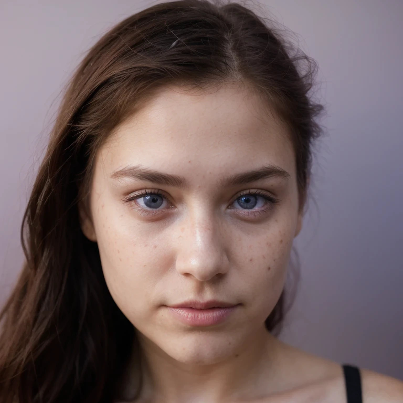 photo of a college student,16 years old, in Purple Pink, Linen coarse cloth, (freckles:0.8) Blush,cute face, sci-fi, dystopian, detailed eyes, cobalt blue eyes((Looking up))Shy,Wine red gradient hair
