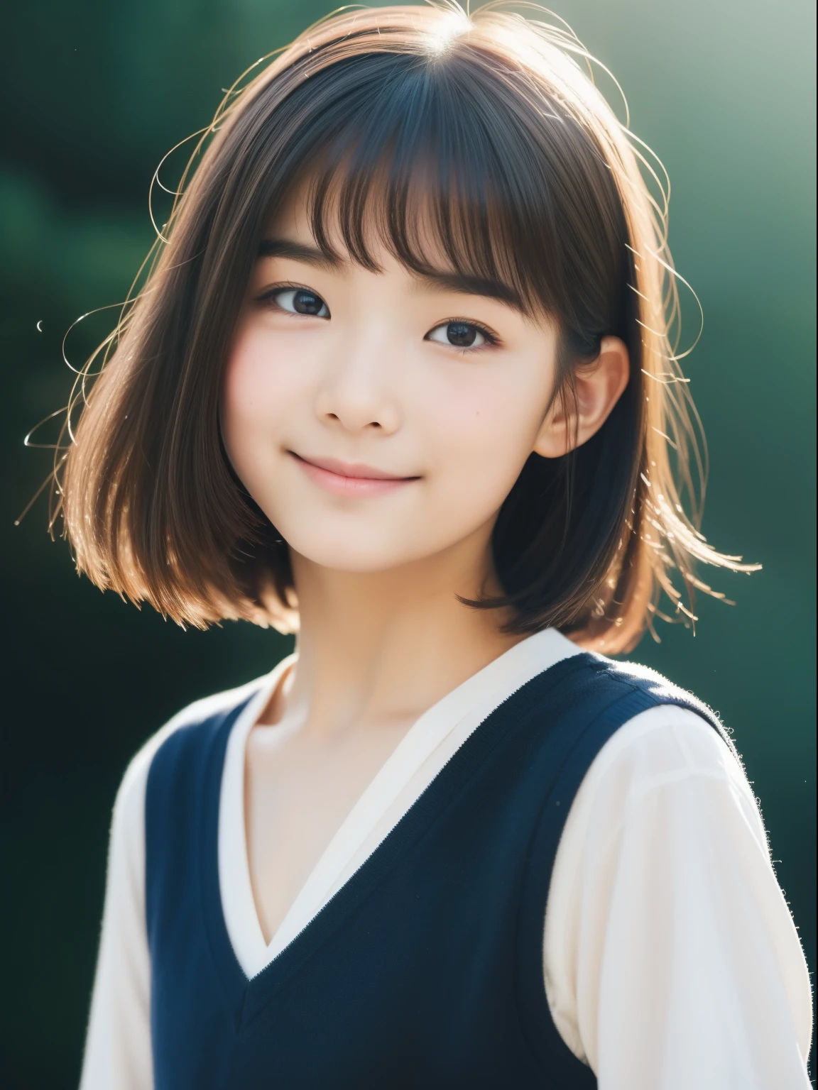 Neat and clean elementary school girl, people, (slim, small, flat, small), Black-haired, Realistic, detailed, detailedな肌の質感, 超detailed, Delicate clavicle, smile, 非常にdetailedな顔, detailedな唇, Fine grain, (12-year-old girl)、Delicate eyebrows、Short neck、Professional photography、(Staring at the audience)、Flare、(Unique beautiful girls)、30mm prime lens、I narrowed my eyes.、pores、Body hair, Close-up