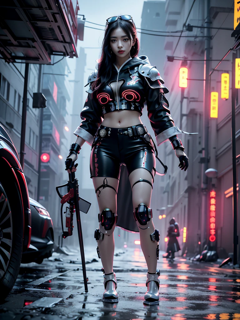 Depp, Deadly geisha assassin in a white hooded kimono & armor, Futuristic Ski Sunglasses, dangerous, Red sky, post apocalyptic art, Neon Horror, Science Fiction, Faulty core, CG society, European modern ink painting, Hermaphroditic, Mixed Media, Dystopian Art, Black and neon cosmic art, Simulation of horror, Nightmare Fuel, Space Punk, Faulty core, unforgettably beautiful, Beautiful omen. Stunning HD world class female robots, world class art, Unique, modern masterpiece, exception, Beautifully, Dark Fantasy, Doomsday art, Calotype