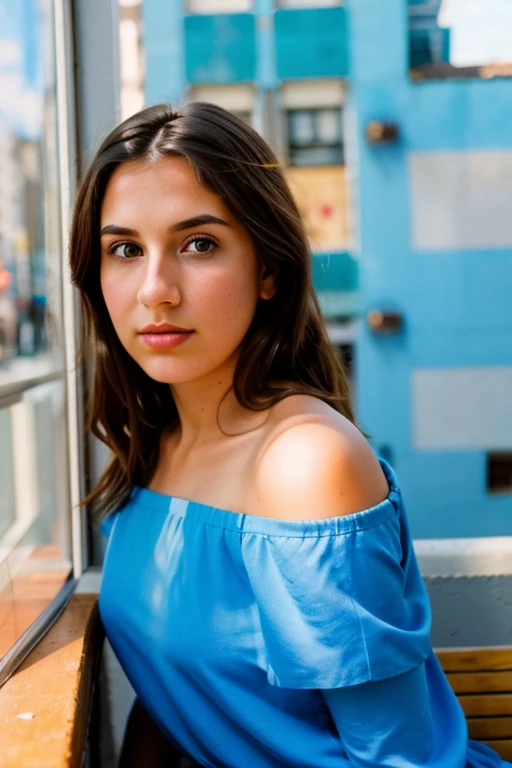 full color portrait of a young woman, natural light, epic character ,sharp focus, subsurfac(, f2, 35mm, film grain