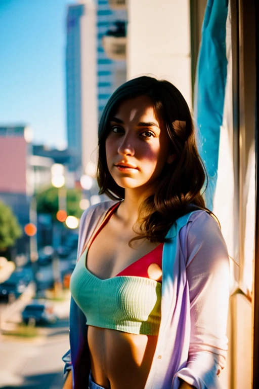 full color portrait of a young woman, natural light, epic character ,sharp focus, subsurfac(, f2, 35mm, film grain